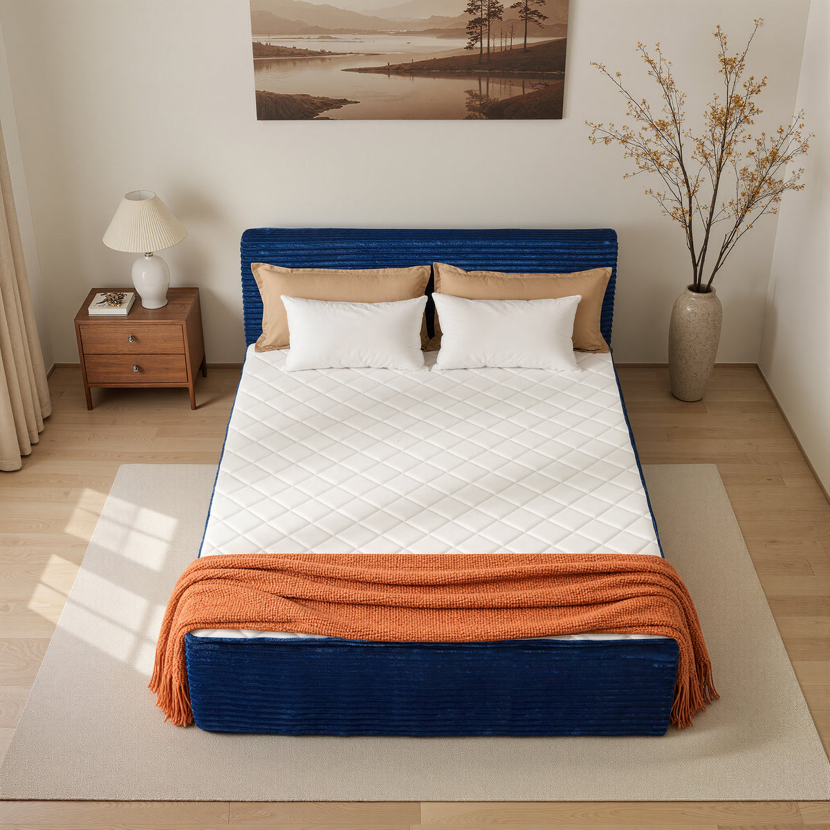 XIZZI Full Size Cloud Bed Frame with Mattress, 2-in-1 Bed in a Box, Compressed Boneless Bed Frame with Headboard and Noise-Free Mattress for Deep Sleep, No Assembly Blue