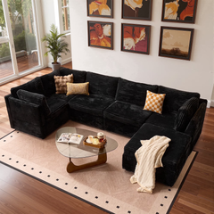 XIZZI 127.5" Modular Sectional Sofa,Oversized Cloud Couch with Deep Seat,5 Seat,Black