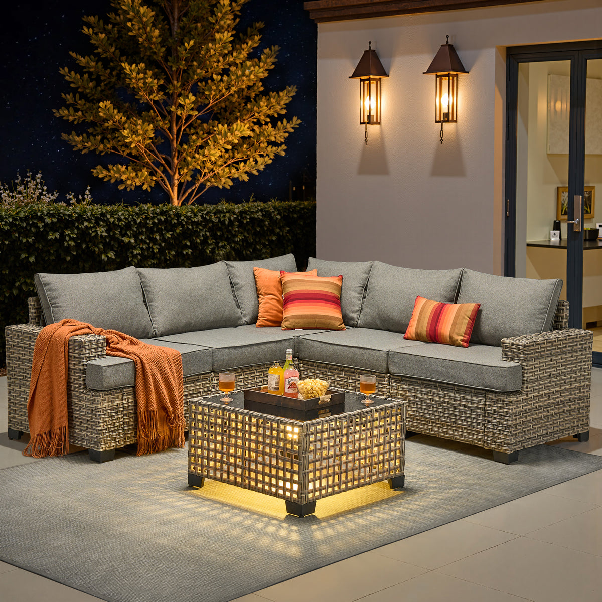 XIZZI 6-Piece Outdoor Patio Sectional Furniture Sets, Wicker Patio furniture with Coffee Table and Cushions, Waterproof Outdoor Conversation Set for Balcony, Porch, Backyard, Dark Gray