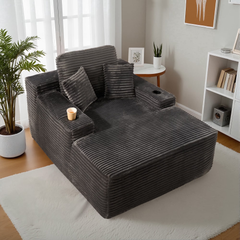 XIZZI 67" Oversized Chaise Lounge Indoor, No Assembly Required, Upholstered Sleeper Sofa Bed with Cup Holder & Throw Pillows, Plush Fabric, Gray