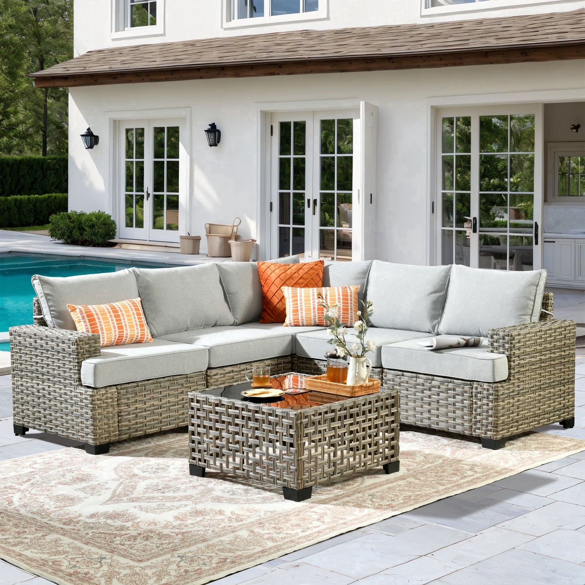 XIZZI 6-Piece Outdoor Patio Sectional Furniture Sets Gray