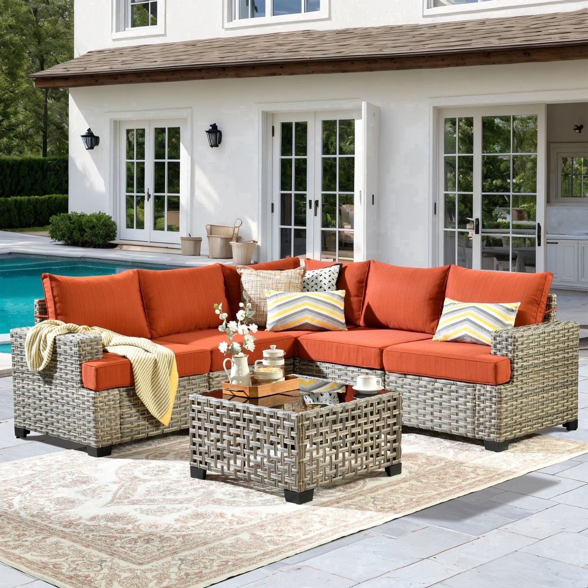 XIZZI 6-Piece Outdoor Patio Sectional Furniture Sets Orange Red