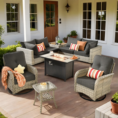 9-Piece Outdoor Patio Furniture Set, High Back Wicker Sectional Black