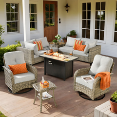 9-Piece Outdoor Patio Furniture Set, High Back Wicker Sectional Gray