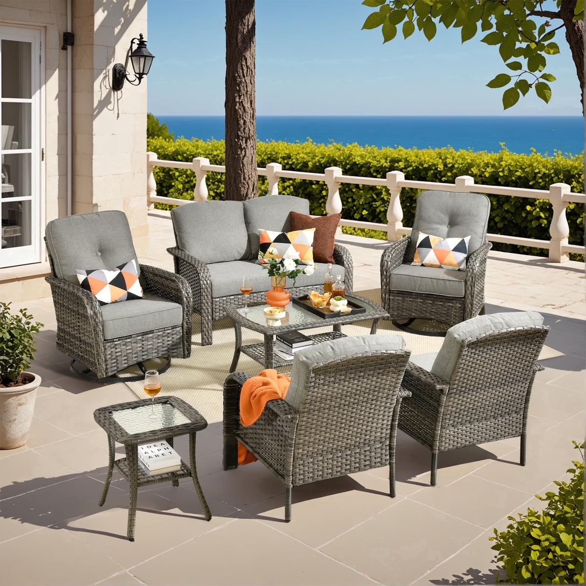 XIZZI 7 Pieces All Weather Outdoor Patio Furniture Sectional Set Grey
