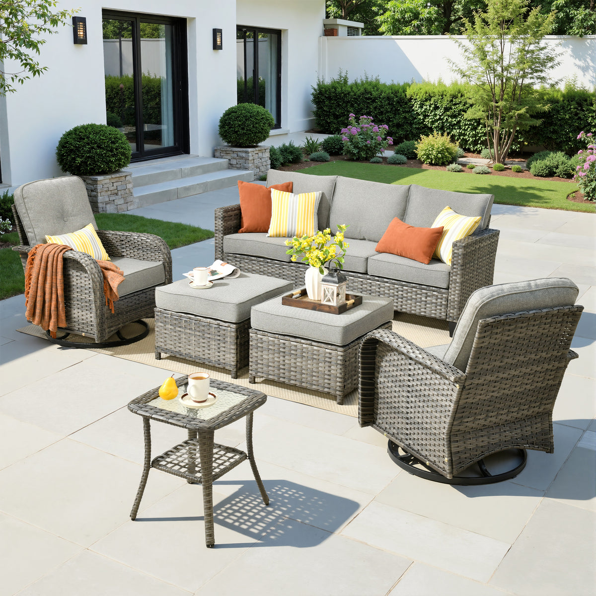XIZZI 6-Pieces Wicker Patio Furniture Sets, Outdoor Furniture Sectional Sofa Black
