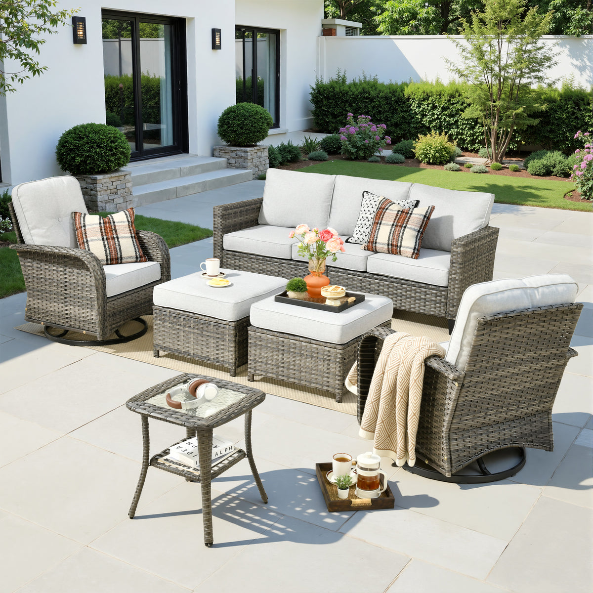 XIZZI 6-Pieces Wicker Patio Furniture Sets, Outdoor Furniture Sectional Sofa Gray