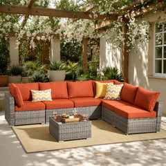 XIZZI 7-Piece Outdoor Sectional Furniture Sets, Wicker Patio Conversation Set Orange