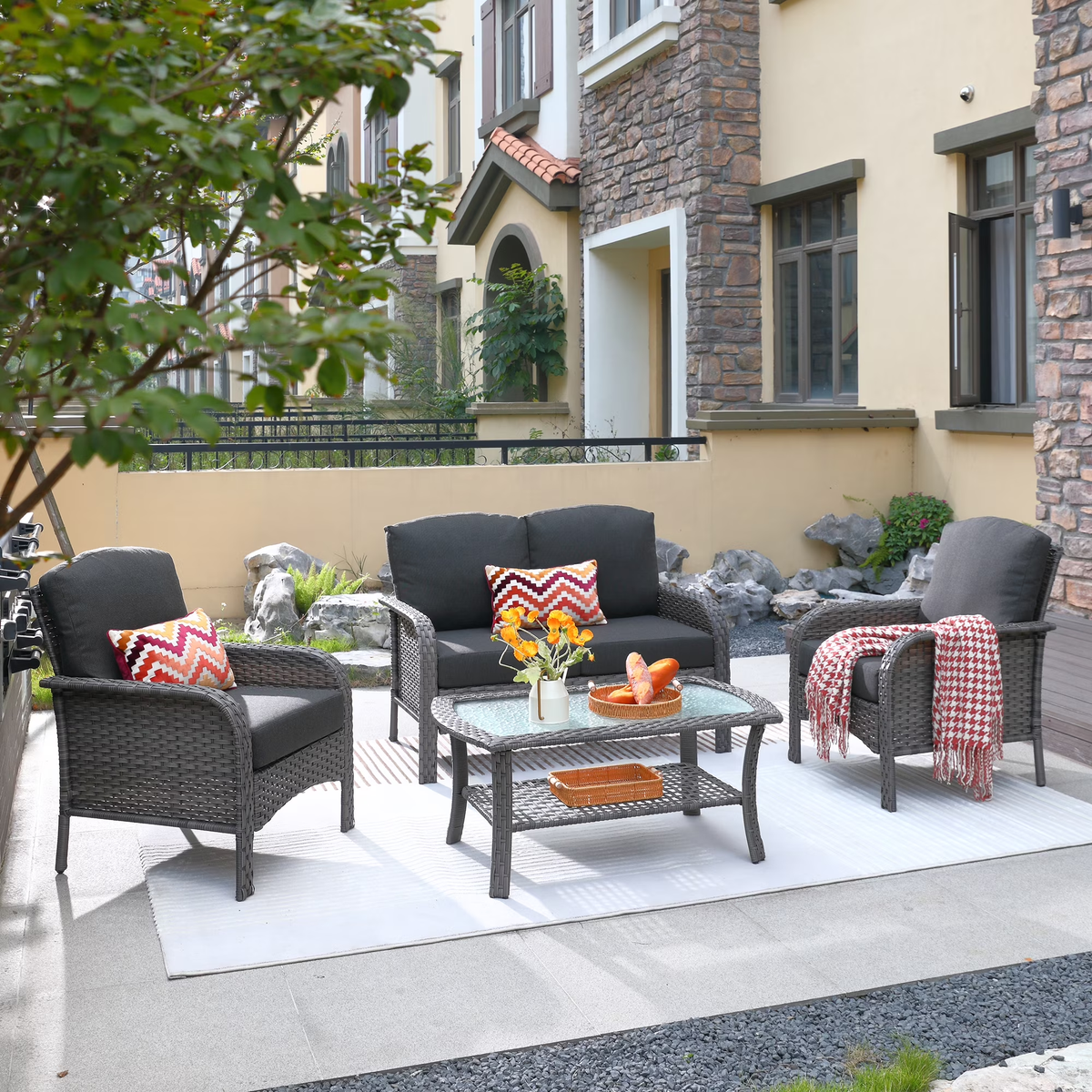 XIZZI 4 Pieces Wicker Patio Furniture All Weather Outdoor Conversation Set Black