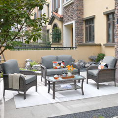 XIZZI 4 Pieces Wicker Patio Furniture All Weather Outdoor Conversation Set  Dark Gray