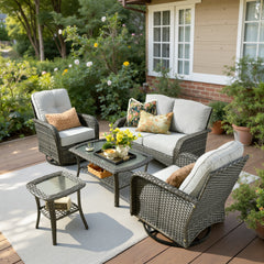 XIZZI 5-Piece Patio Furniture Set, All-Weather Wicker Outdoor Conversation Sets Gray