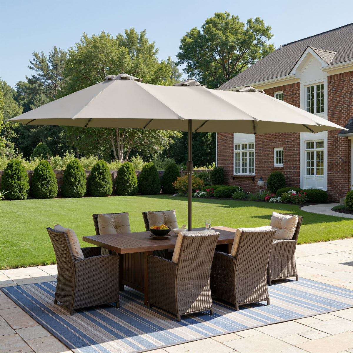 XIZZI 15ft Patio Umbrella with Base and Crank Handle, Extra Large Double-Sided Outdoor Umbrella with Waterproof, UV Resistant, Rectangle Garden Table Umbrellas Light Gray