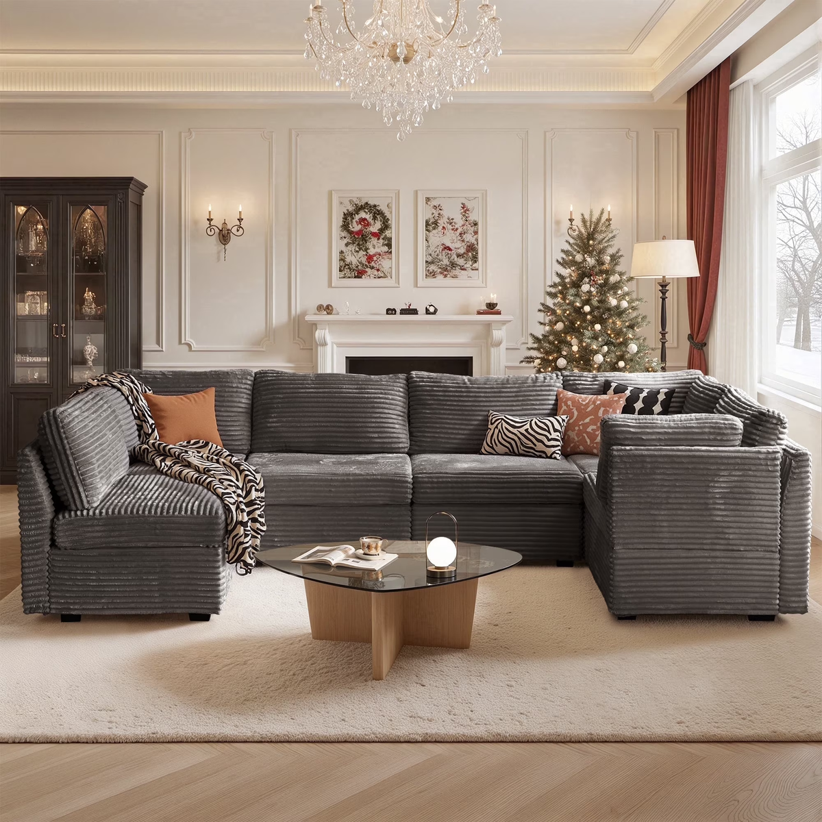 XIZZI 127.5" Modular Sectional Sofa,Oversized Cloud Couch ,6 Seat,Gray