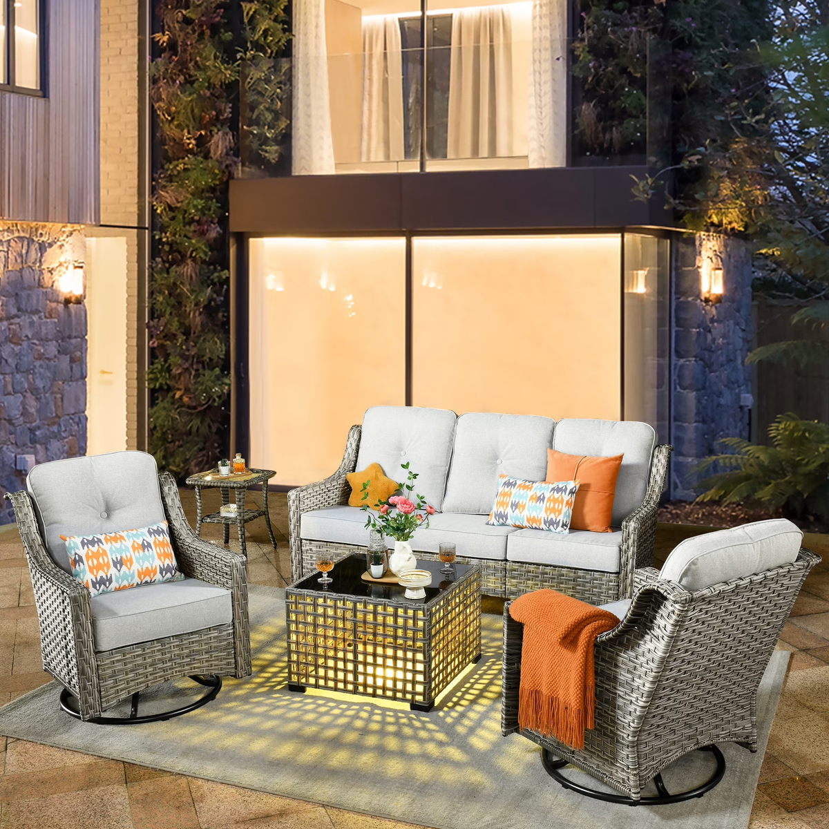XIZZI Outdoor Furniture Patio Furniture Set 5 Piece Patio Conversation Set Gray
