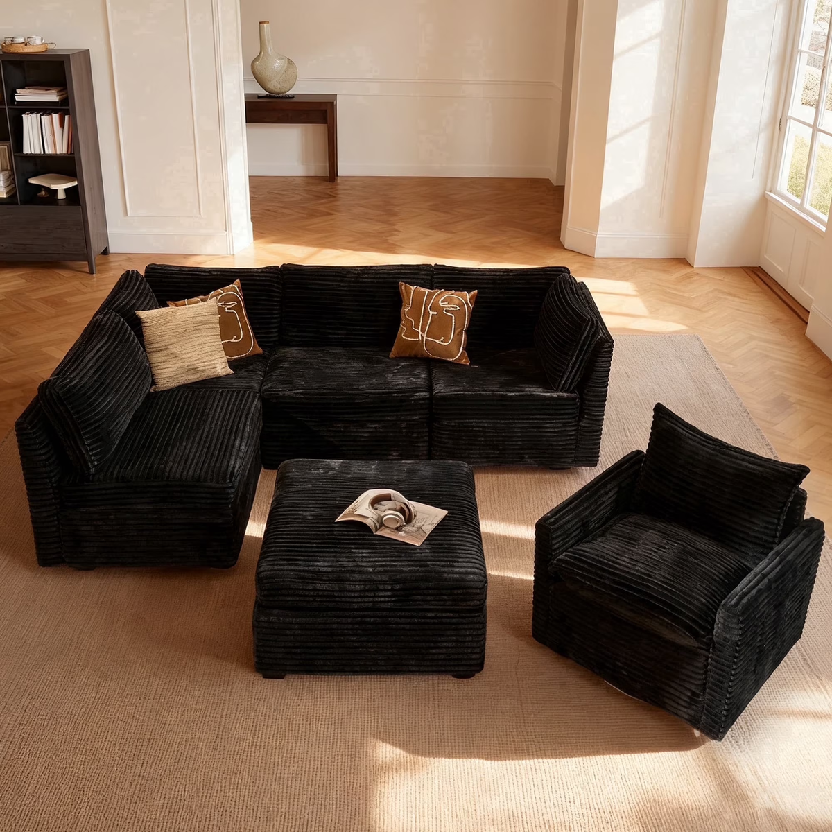 XIZZI 95" Modular Sectional Sofa,Oversized Cloud Couch with Deep Seat,Modern Sectional Couches 5 Seat,Black