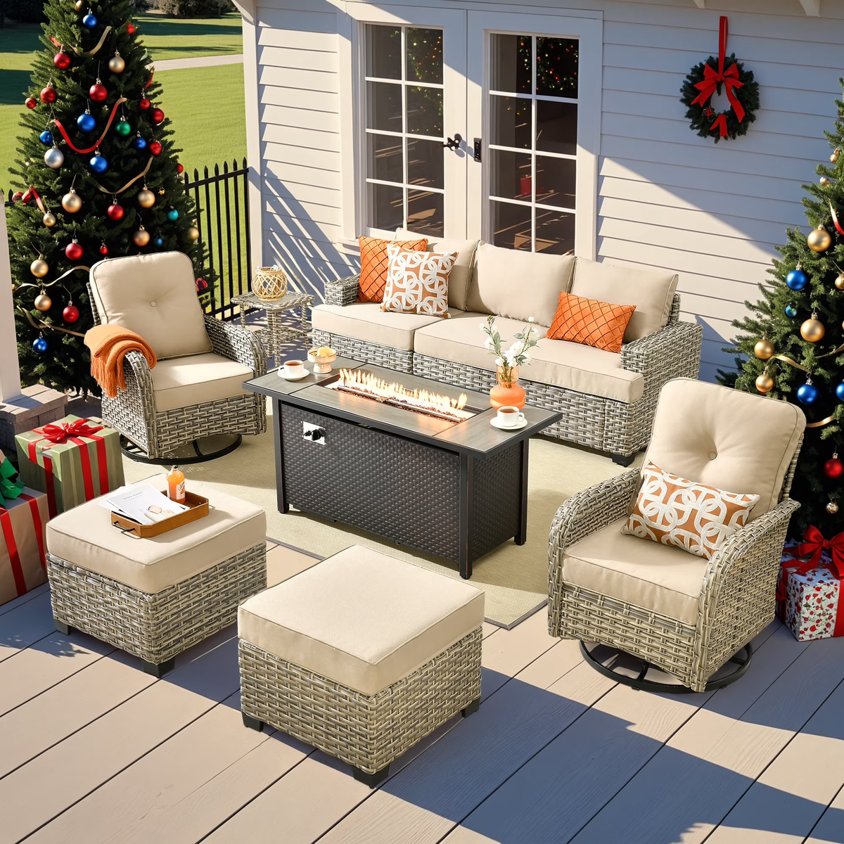 XIZZI Wicker Patio Furniture 9 Pieces Rattan Outdoor Conversation Set Beige