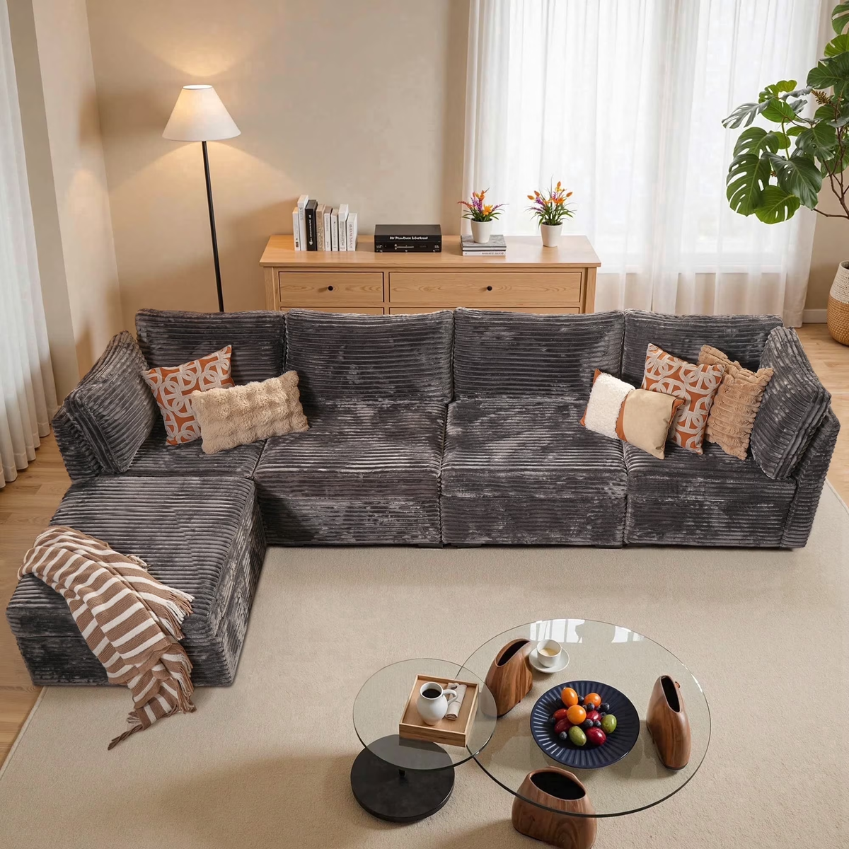 XIZZI 130.2" Modular Sectional Sofa,4 Seat,Gray