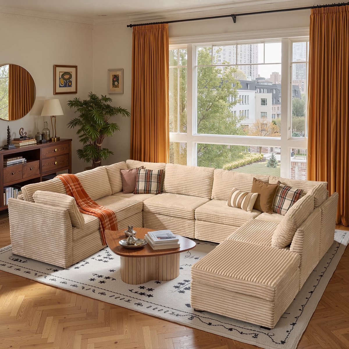 XIZZI 127.5" Modular Sectional Sofa,Oversized Cloud Couch with Deep Seat,U-Shaped Modern Sectional6 Seat,Beige