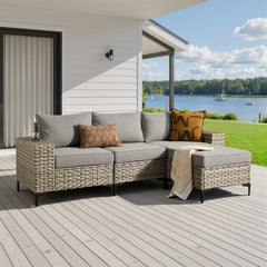 XIZZI Patio Furniture Sets Outdoor Sectional with Ottoman, 4-Piece All Weather Wicker Outdoor Conversation Patio Sets with Wide Armrests, Dark Grey