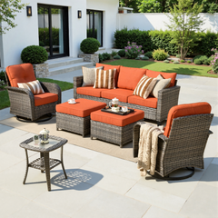 XIZZI 6-Pieces Wicker Patio Furniture Sets, Outdoor Furniture Sectional Sofa Orange Red