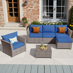 XIZZI 6-Pieces Outdoor Patio Furniture Sets Fully Assembled, Blue Cushion
