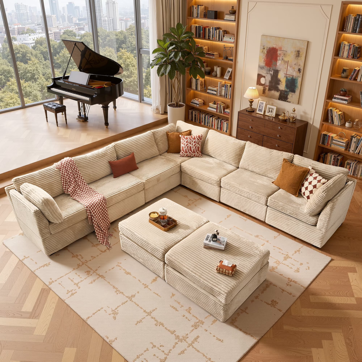 XIZZI 127.5" Modular Sectional Sofa,Oversized Cloud Couch with Deep Seat,U-Shaped Modern Sectional Couches6 Seat,Beige