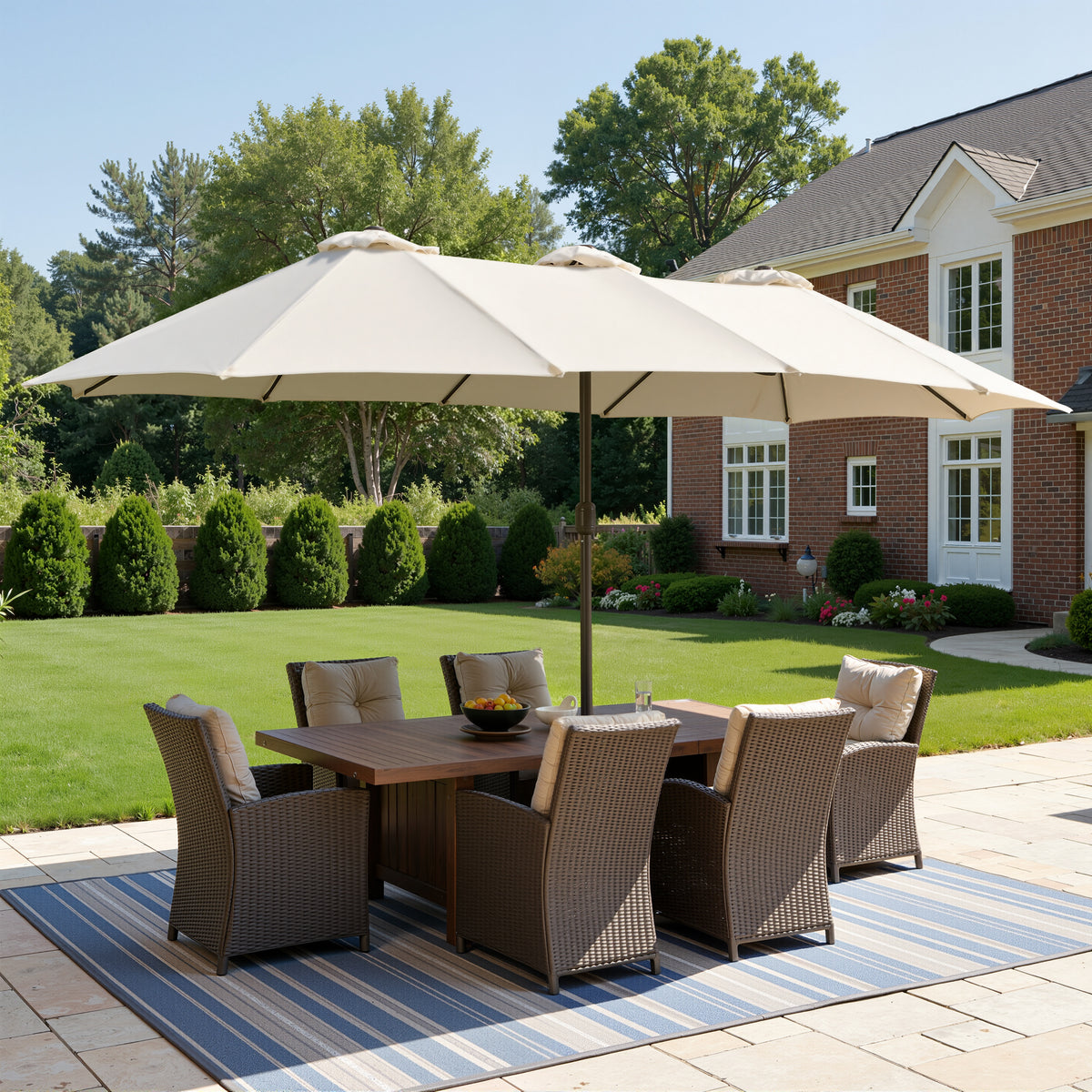 XIZZI 15ft Patio Umbrella with Base and Crank Handle, Extra Large Double-Sided Outdoor Umbrella with Waterproof, UV Resistant, Rectangle Garden Table Umbrellas Pure White