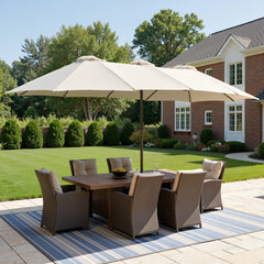 XIZZI 15ft Patio Umbrella with Base and Crank Handle, Extra Large Double-Sided Outdoor Umbrella with Waterproof, UV Resistant, Rectangle Garden Table Umbrellas Pure White