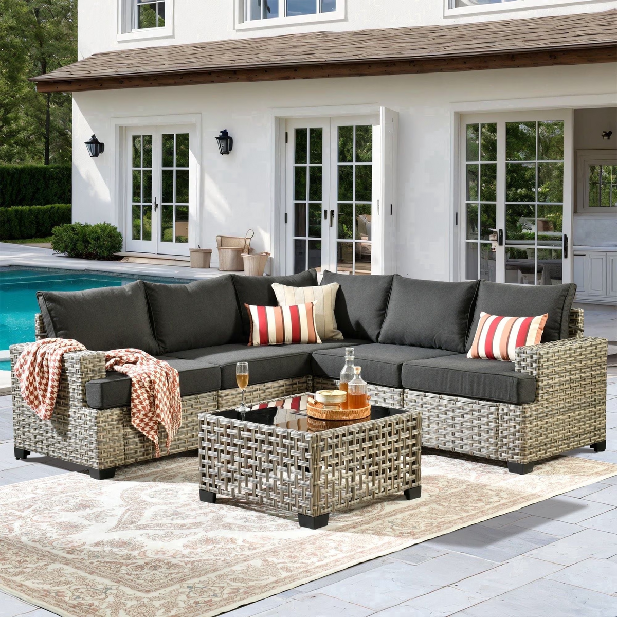 XIZZI 6-Piece Outdoor Patio Sectional Furniture Sets Black