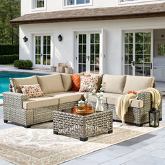 XIZZI 6-Piece Outdoor Patio Sectional Furniture Sets Beige