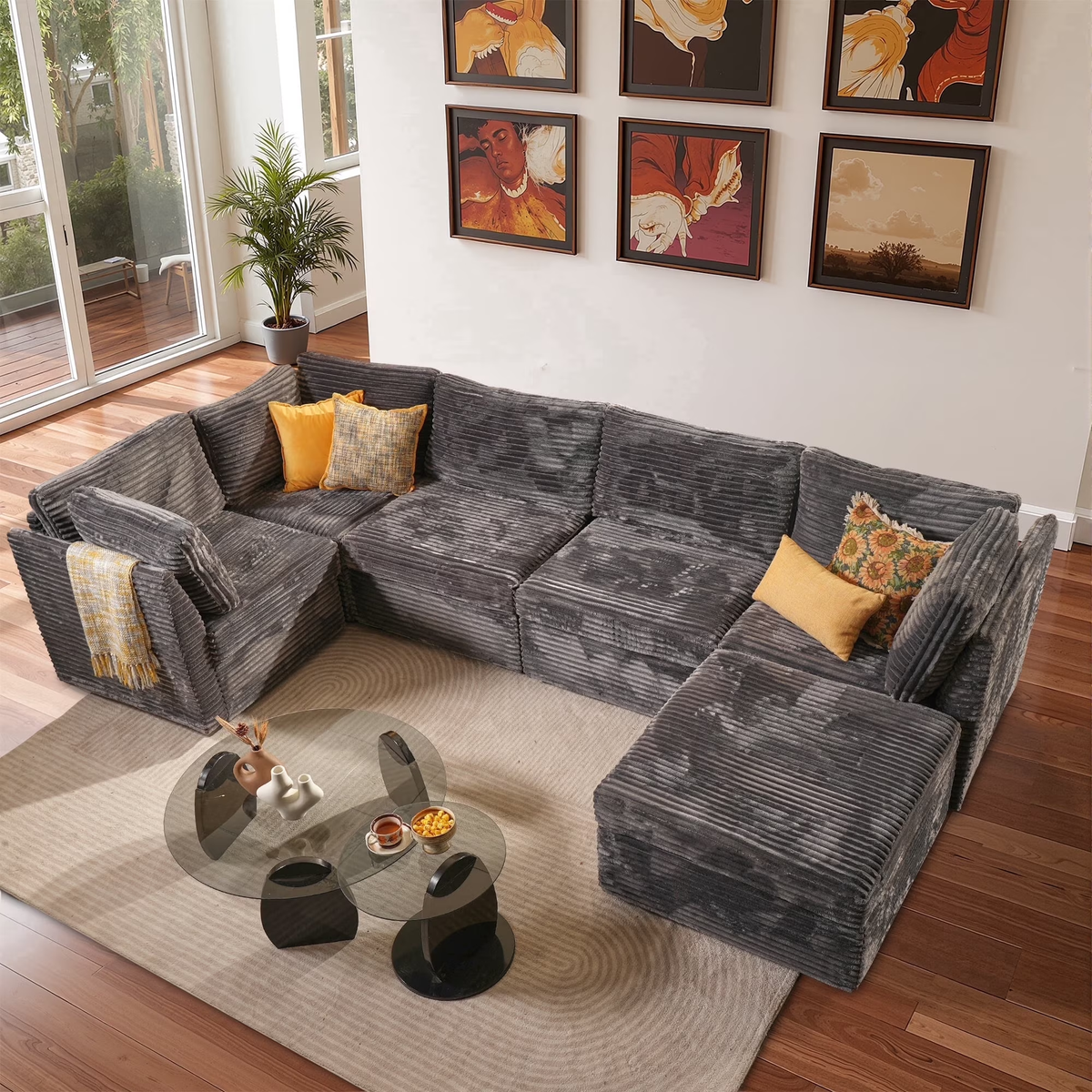 XIZZI 127.5" Modular Sectional Sofa,Oversized Cloud Couch with Deep Seat,,5 Seat,Gray