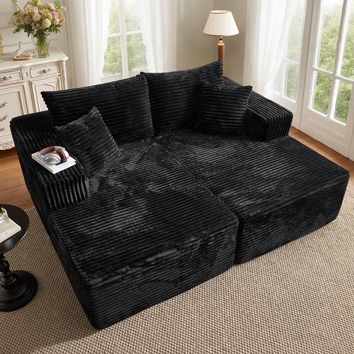 XIZZI Oversized Chaise Lounge Chiar Indoor Black