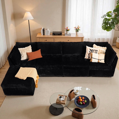 XIZZI 130.2" Modular Sectional Sofa,Oversized Cloud Couch with Deep Seat,4 Seat,Black