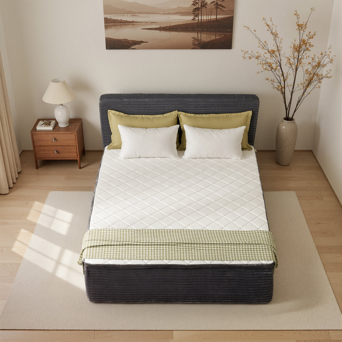 XIZZI Full Size Cloud Bed Frame with Mattress, 2-in-1 Bed in a Box, Compressed Boneless Bed Frame with Headboard and Noise-Free Mattress for Deep Sleep, No Assembly Gray