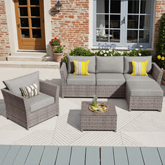 XIZZI 6-Pieces Outdoor Patio Furniture Sets Fully Assembled,Gray Cushion