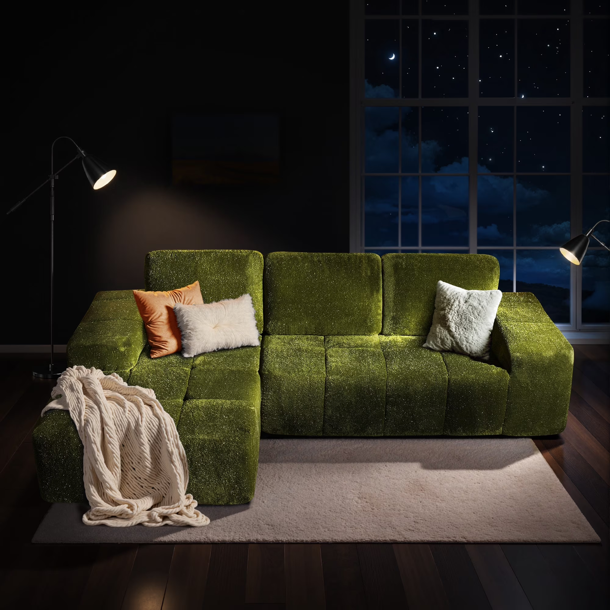 XIZZI Modular Sectional Sofa,Left Chaise, Green - Shimmer Fabric