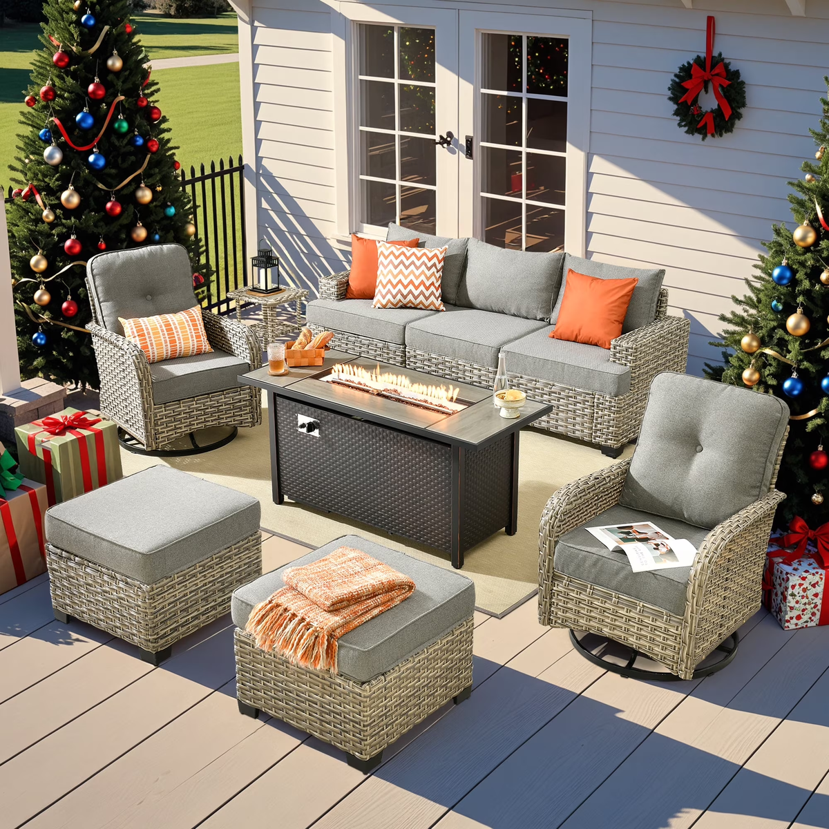 XIZZI Wicker Patio Furniture 9 Pieces Rattan Outdoor Conversation Set Dark Gray