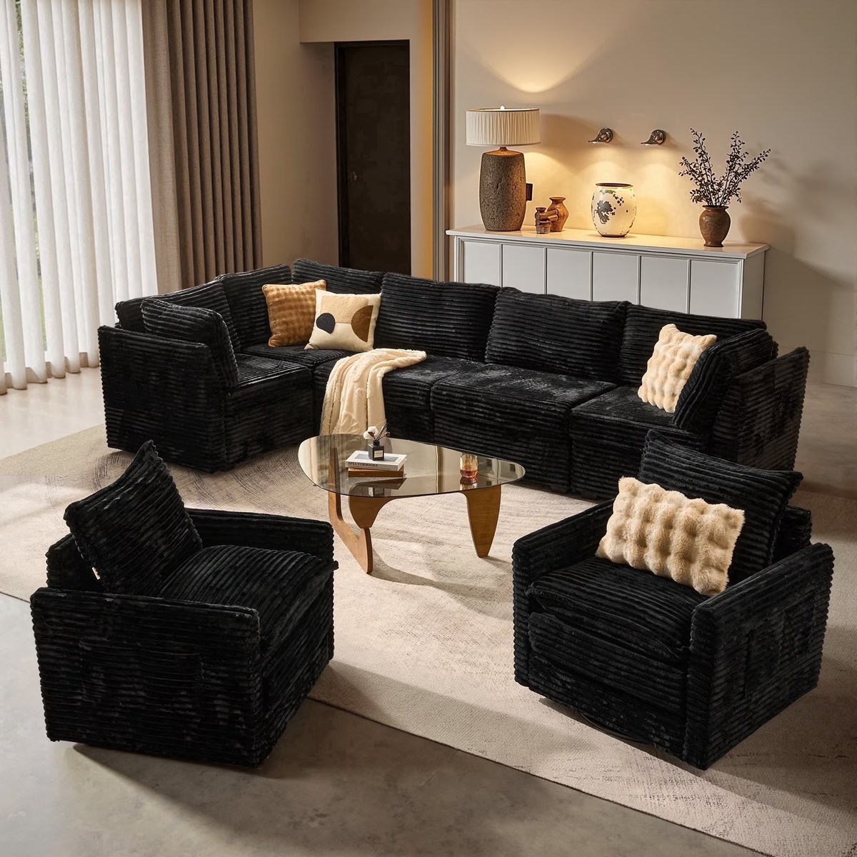 XIZZI 127.5" Modular Sectional Sofa,Oversized Cloud Couch with Deep Seat,Modern Sectional Couches 7 Seat,Black