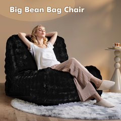 XIZZI Bean Bag Chair, Oversized Ultra-Soft Plush Faux Fur Lounge Chair Indoor, Fluffy Cozy Lazy Sofa for Living Room Bedroom, No Assembly Required, Black