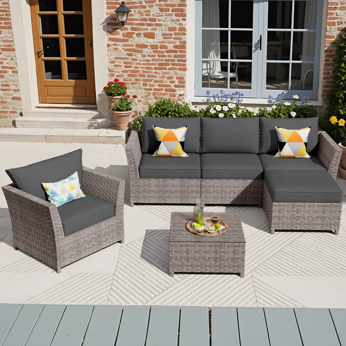 XIZZI 6-Pieces Outdoor Patio Furniture Sets Fully Assembled, Black Cushion