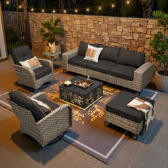 XIZZI Patio Furniture Sets Outdoor Sectional with Swivel Rocking Chairs, 8-Piece All Weather Wicker Outdoor Conversation Patio Sets with Wide Armrests, Black