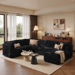 XIZZI 127.5" Modular Sectional Sofa,Oversized Cloud Couch with Deep Seat,,6 Seat,Black