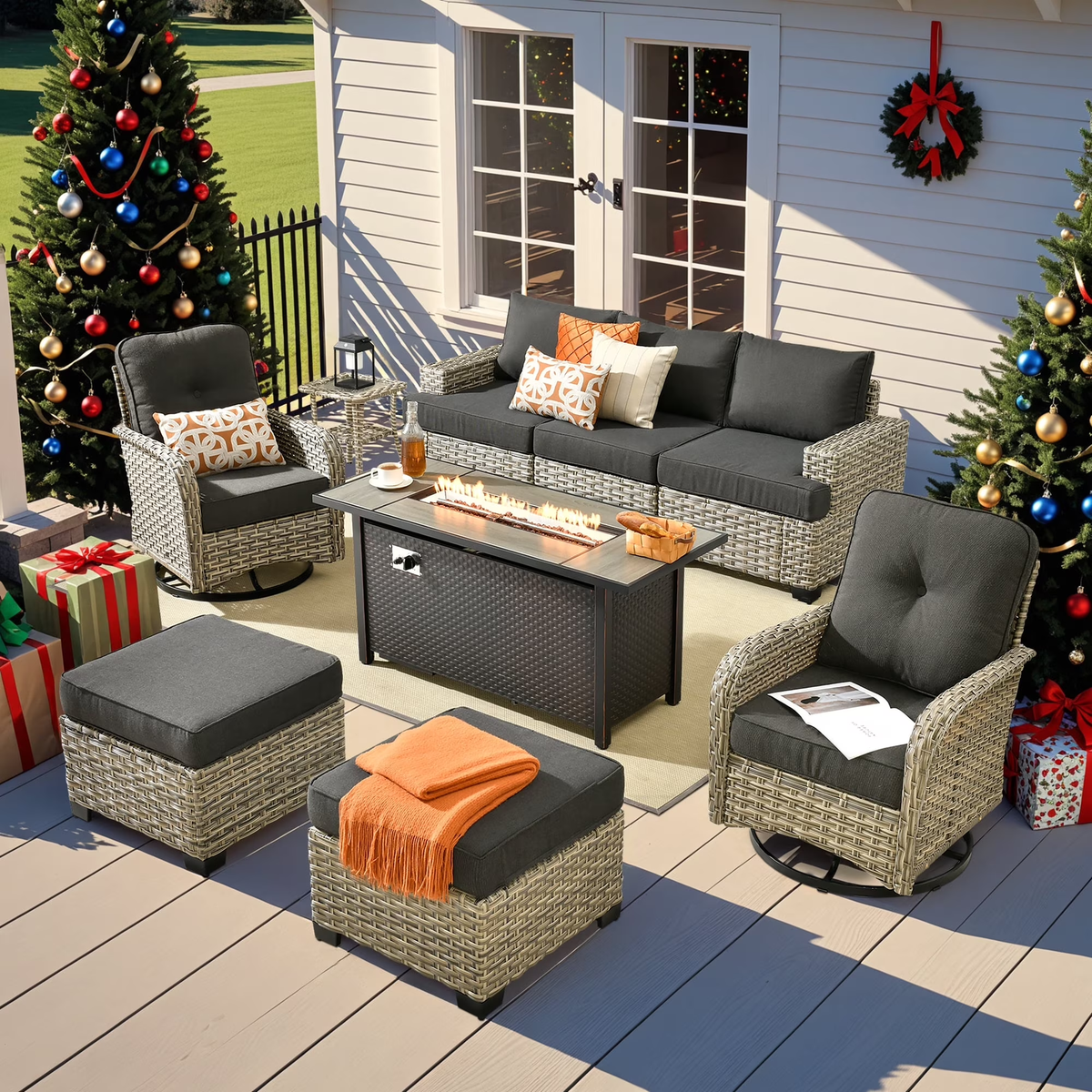 XIZZI Wicker Patio Furniture 9 Pieces Rattan Outdoor Conversation Set Black