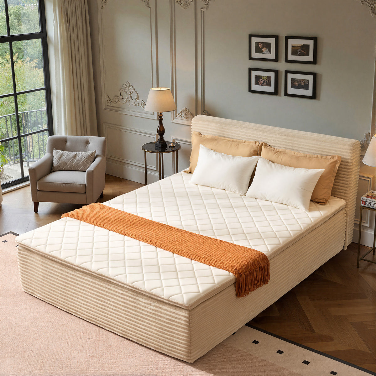 XIZZI Queen Size Cloud Bed,2-in-1 Bed Integrated Bed Frame and Mattress Beige