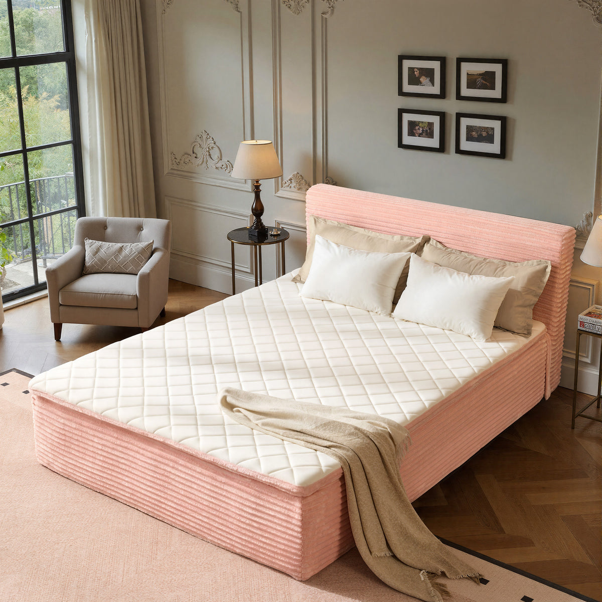 XIZZI Queen Size Cloud Bed,2-in-1 Bed Integrated Bed Frame and Mattress Pink
