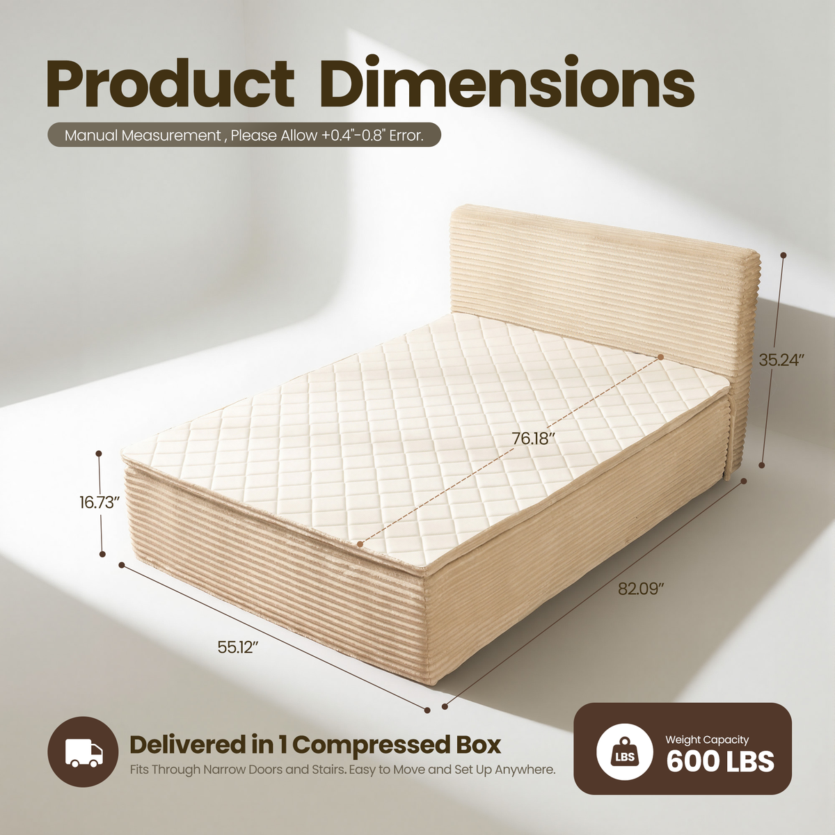 XIZZI Full Size Cloud Bed,2-in-1 Bed Integrated Bed Frame and Mattress Beige