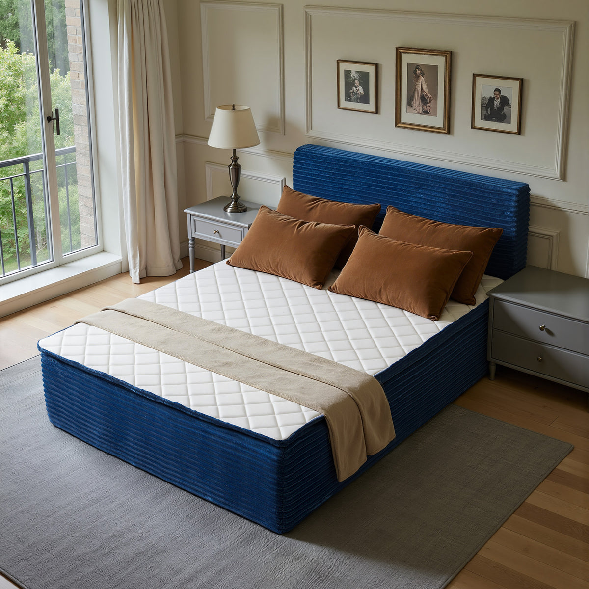 XIZZI Full Size Cloud Bed,2-in-1 Bed Integrated Bed Frame and Mattress Blue