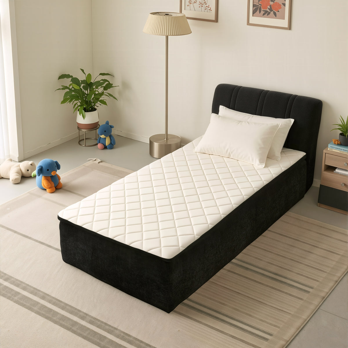 XIZZI Twin Size Cloud Bed,2-in-1 Beds Integrated Bed Frame with Mattress, Luxurious Chenille Fabric, Noise-Free Mattress for Small Spaces Guest Room, No Assembly Black