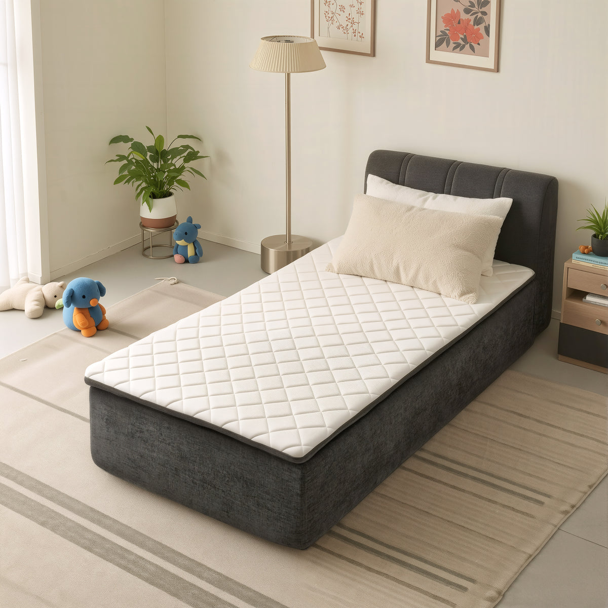 XIZZI Twin Size Cloud Bed,2-in-1 Beds Integrated Bed Frame with Mattress, Luxurious Chenille Fabric, Noise-Free Mattress for Small Spaces Guest Room, No Assembly Dark Gray