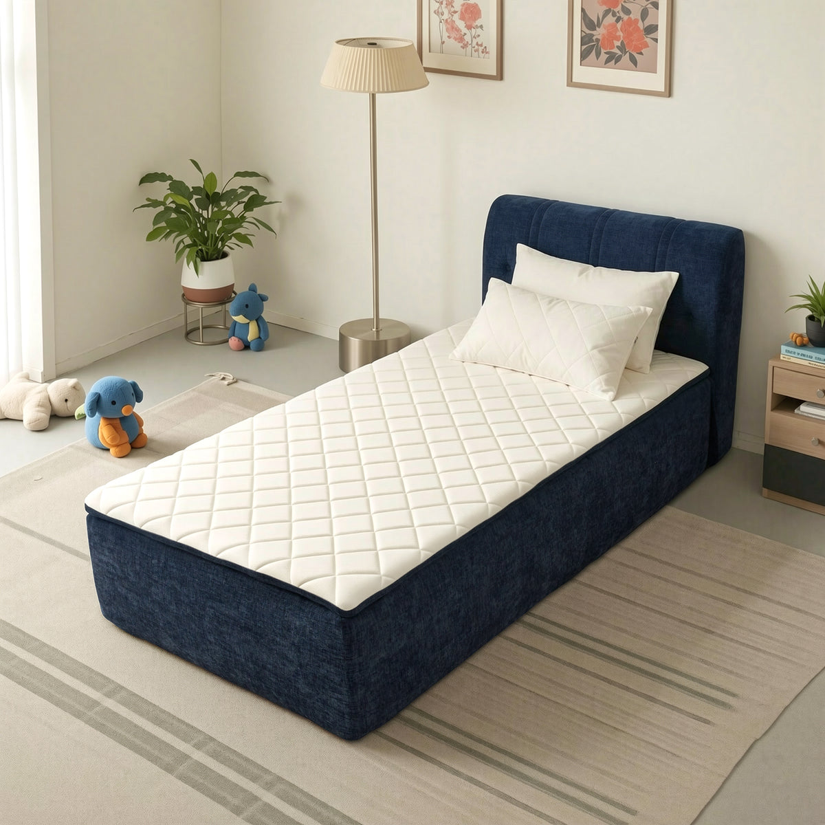 XIZZI Twin Size Cloud Bed,2-in-1 Beds Integrated Bed Frame with Mattress, Luxurious Chenille Fabric, Noise-Free Mattress for Small Spaces Guest Room, No Assembly Navy